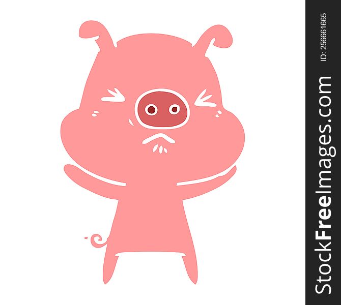 Flat Color Style Cartoon Angry Pig