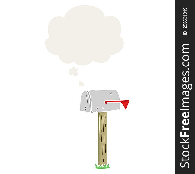 cartoon mailbox with thought bubble in retro style