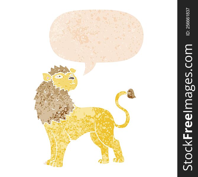 Cartoon Lion And Speech Bubble In Retro Textured Style