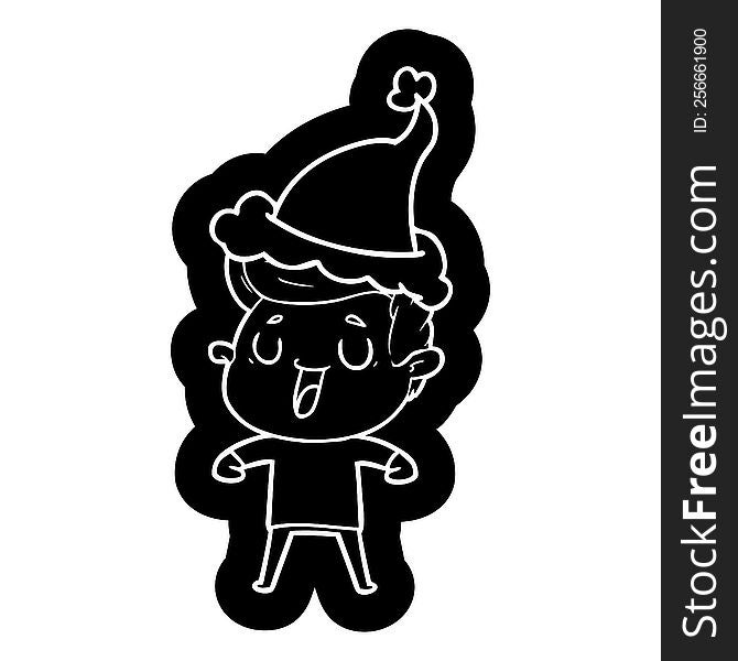 Happy Cartoon Icon Of A Man Wearing Santa Hat
