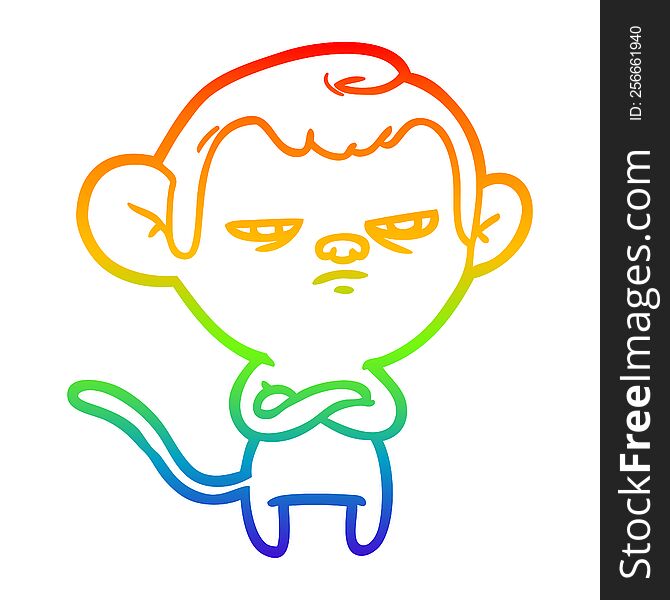 rainbow gradient line drawing of a cartoon monkey