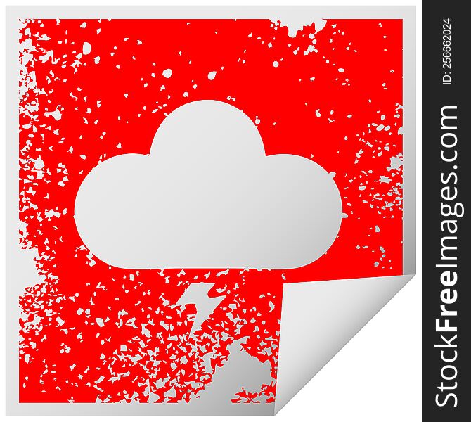 Distressed Square Peeling Sticker Symbol Thunder Cloud