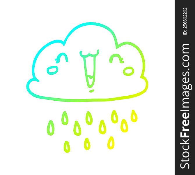 cold gradient line drawing of a cartoon storm cloud