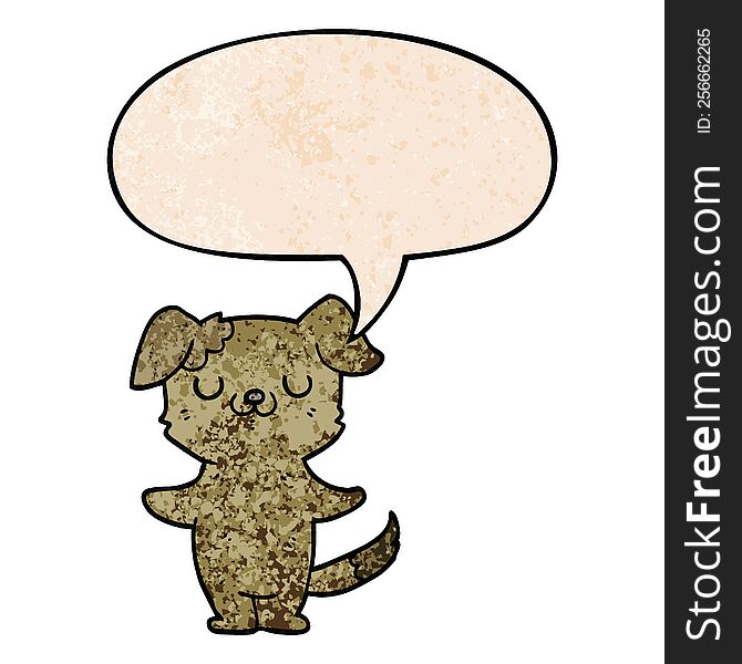 cartoon puppy with speech bubble in retro texture style