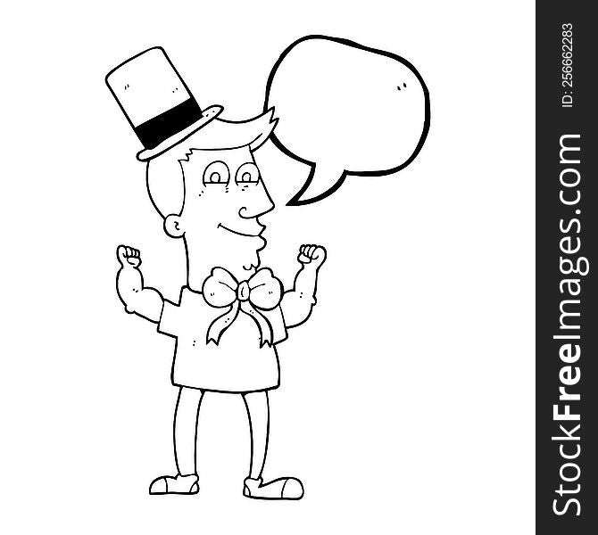 freehand drawn speech bubble cartoon celebrating man