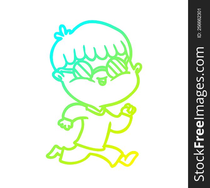 Cold Gradient Line Drawing Cartoon Boy Wearing Sunglasses And Running