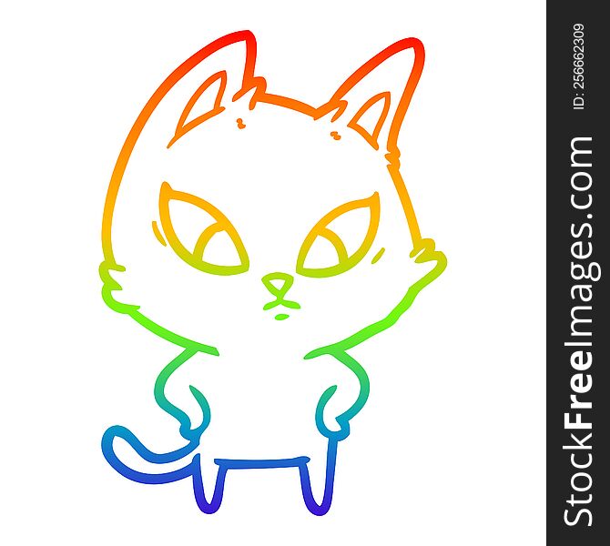 Rainbow Gradient Line Drawing Confused Cartoon Cat