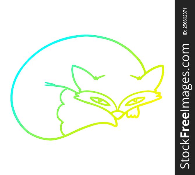 cold gradient line drawing of a cartoon curled up fox