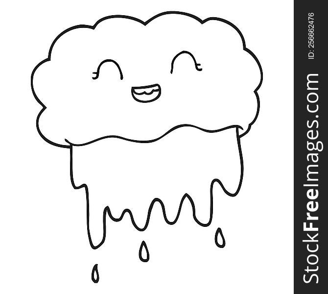 freehand drawn black and white cartoon rain cloud