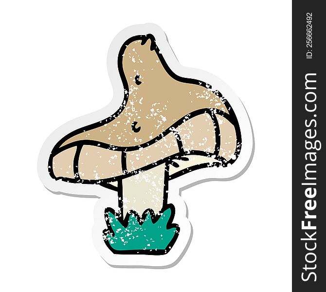 hand drawn distressed sticker cartoon doodle of a single mushroom