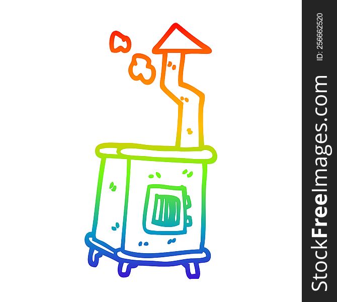 rainbow gradient line drawing of a cartoon old wood burner