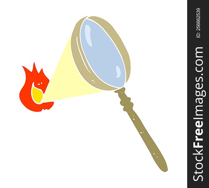 Flat Color Illustration Of A Cartoon Magnifying Glass Burning