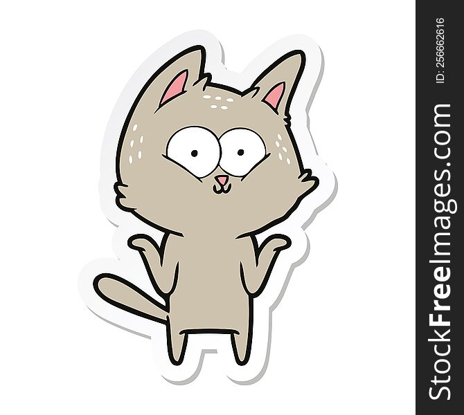 Sticker Of A Cartoon Cat Shrugging Shoulders