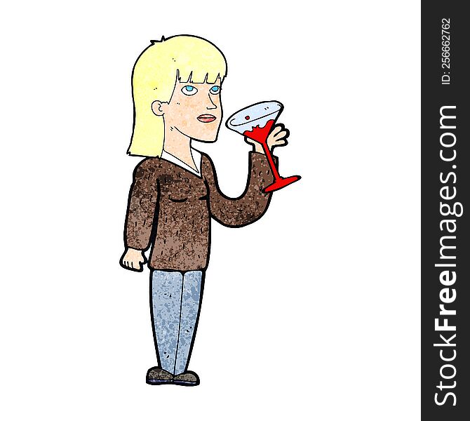 cartoon woman trying out a new cocktail. cartoon woman trying out a new cocktail
