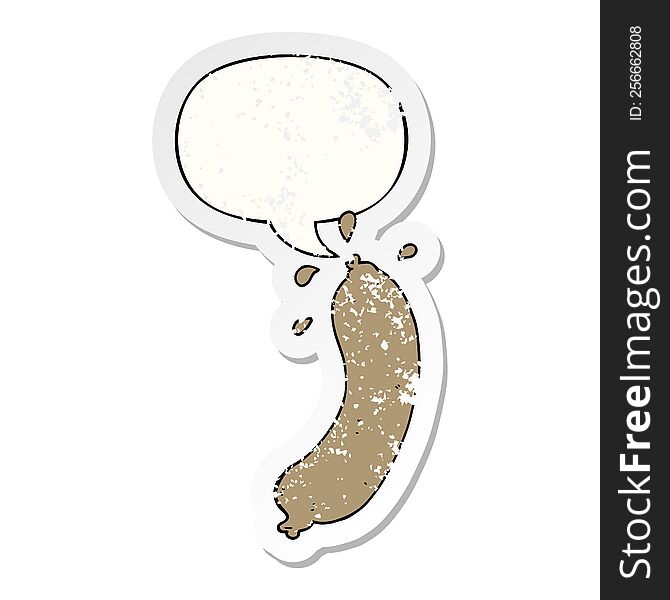 Cartoon Sausage And Speech Bubble Distressed Sticker