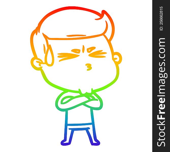 rainbow gradient line drawing of a cartoon man sweating