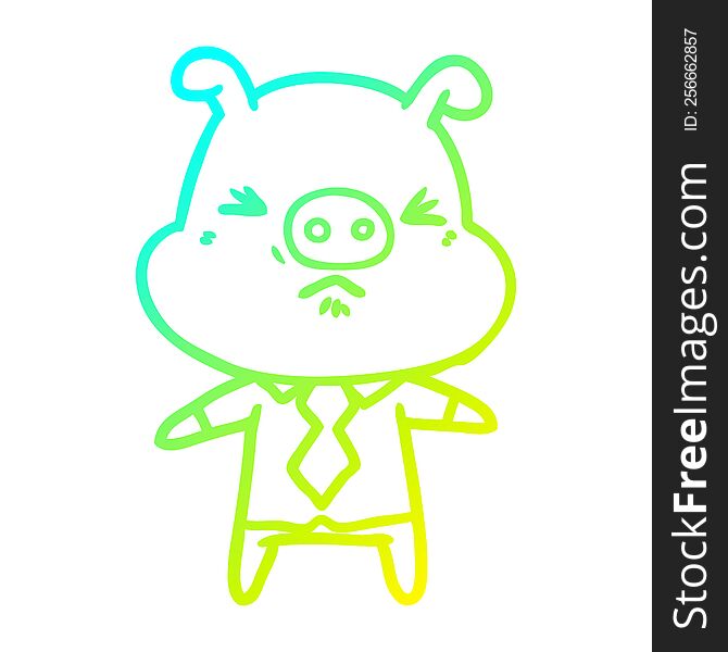Cold Gradient Line Drawing Cartoon Angry Pig In Shirt And Tie