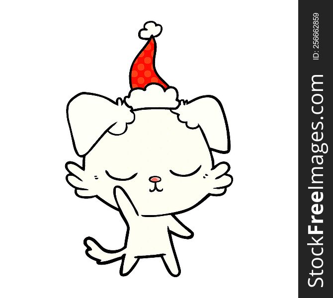 cute hand drawn comic book style illustration of a dog wearing santa hat. cute hand drawn comic book style illustration of a dog wearing santa hat