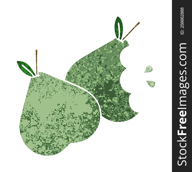 retro illustration style cartoon of a green pear