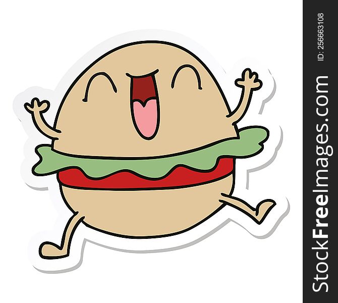 sticker of a quirky hand drawn cartoon happy veggie burger