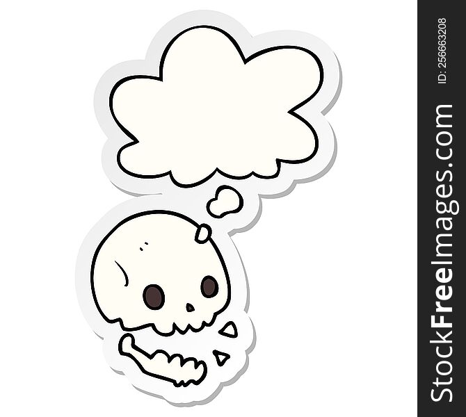 Cartoon Spooky Skull And Thought Bubble As A Printed Sticker