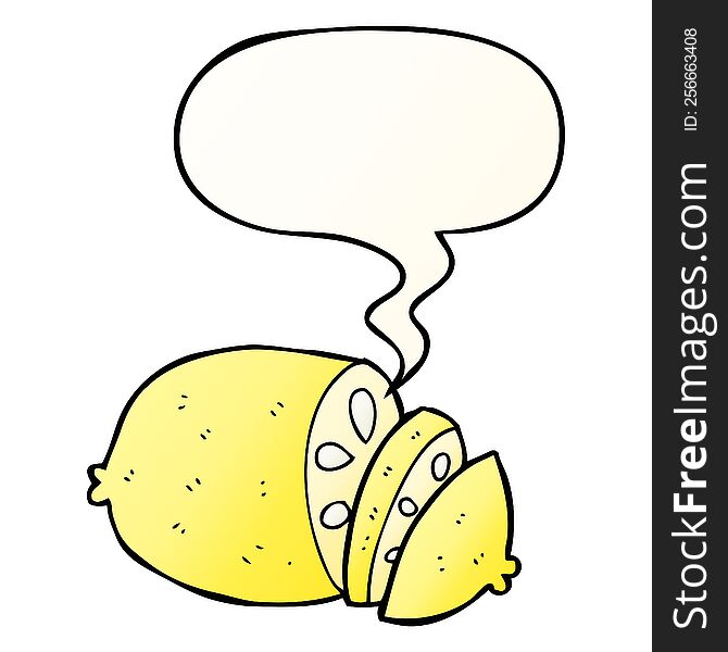 cartoon sliced lemon with speech bubble in smooth gradient style