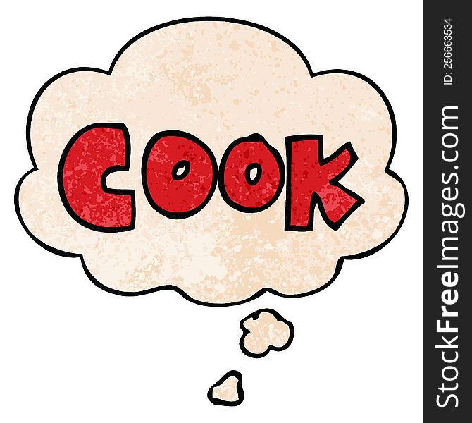 Cartoon Word Cook And Thought Bubble In Grunge Texture Pattern Style