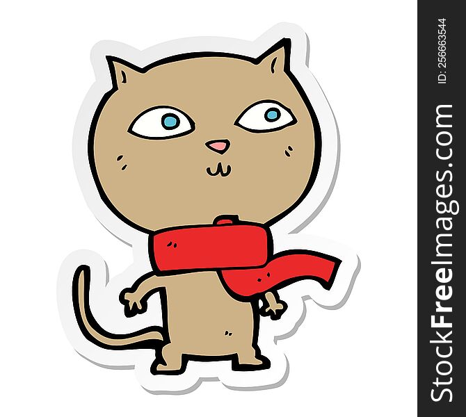 Sticker Of A Cartoon Funny Cat Wearing Scarf