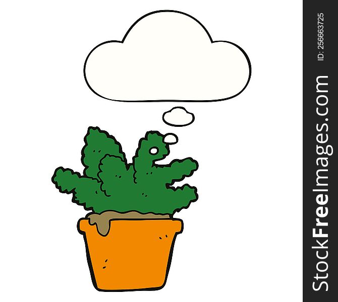 cartoon house plant with thought bubble. cartoon house plant with thought bubble