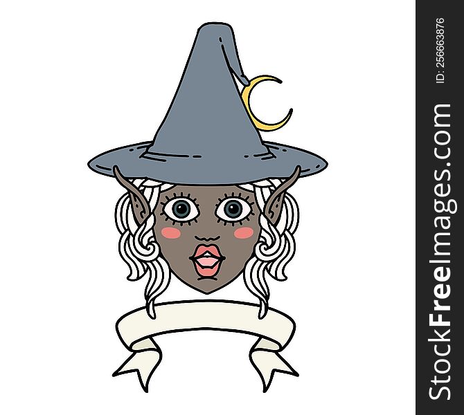 Elf Mage Character Face With Banner Illustration