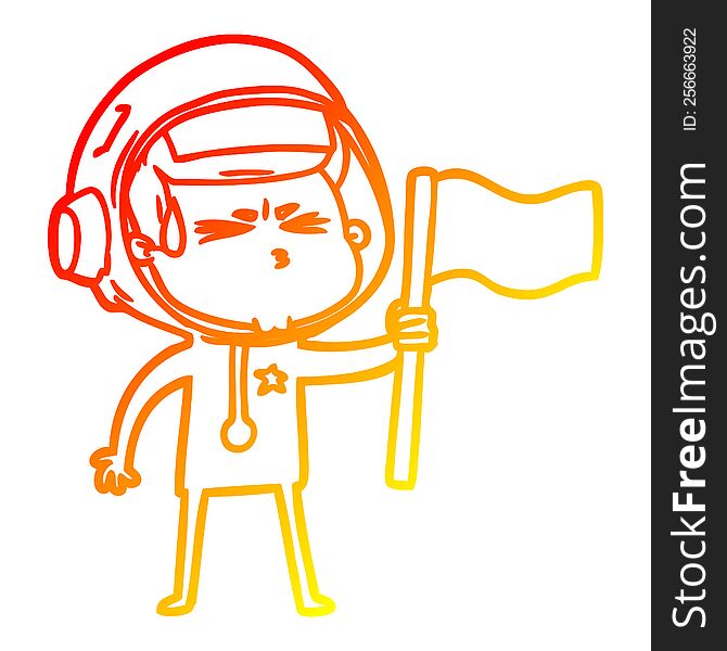 Warm Gradient Line Drawing Cartoon Stressed Astronaut