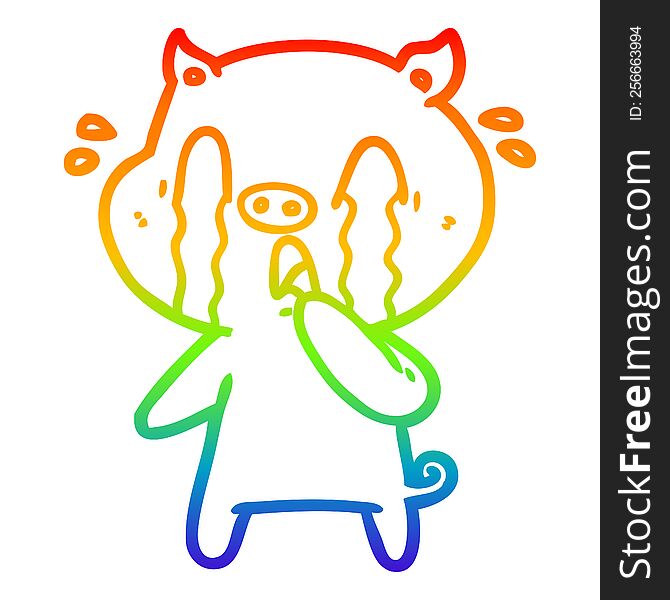 Rainbow Gradient Line Drawing Crying Pig Cartoon