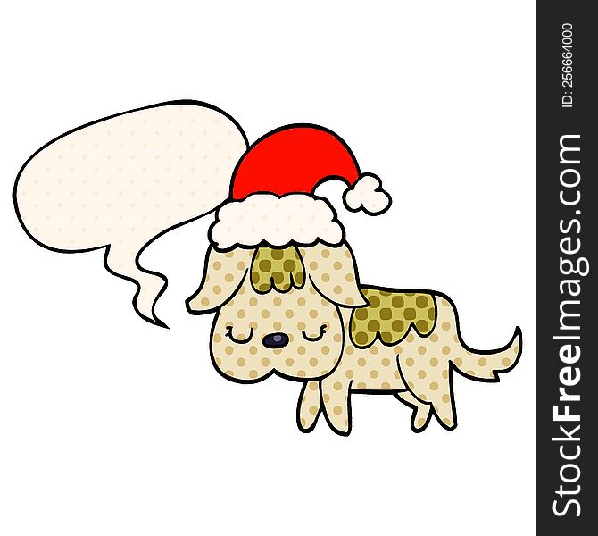 cute christmas dog with speech bubble in comic book style