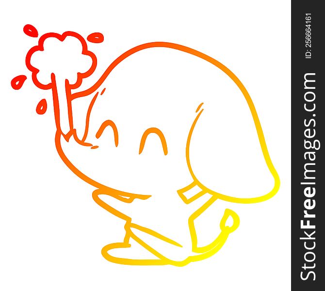 Warm Gradient Line Drawing Cute Cartoon Elephant Spouting Water