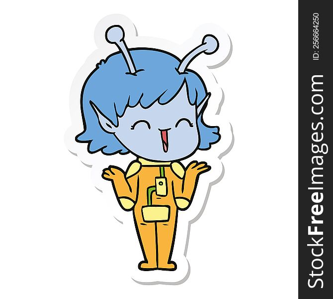 Sticker Of A Cartoon Alien Girl Laughing