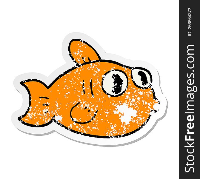 distressed sticker of a cartoon fish