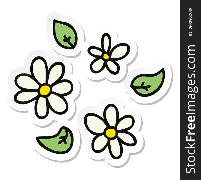 sticker of a quirky hand drawn cartoon flowers