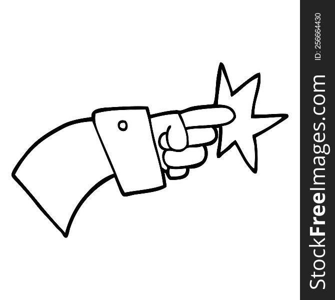 black and white cartoon pointing hand icon