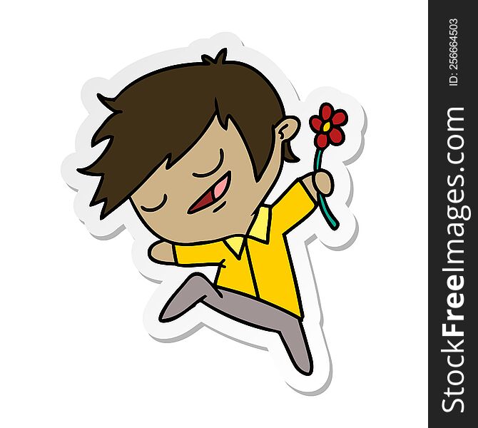 freehand drawn sticker cartoon of kawaii cute boy
