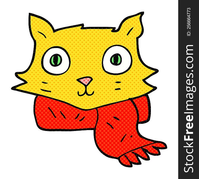 freehand drawn cartoon cat wearing scarf