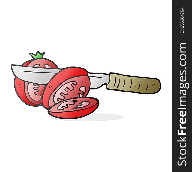 freehand drawn cartoon knife slicing a tomato