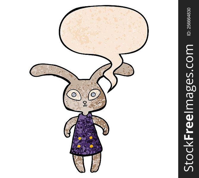 cute cartoon rabbit with speech bubble in retro texture style