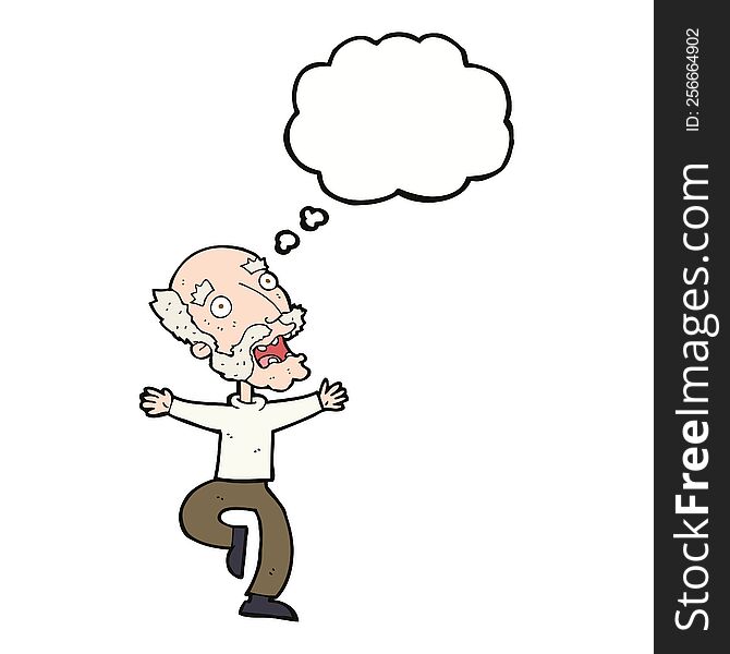 cartoon old man having a fright with thought bubble