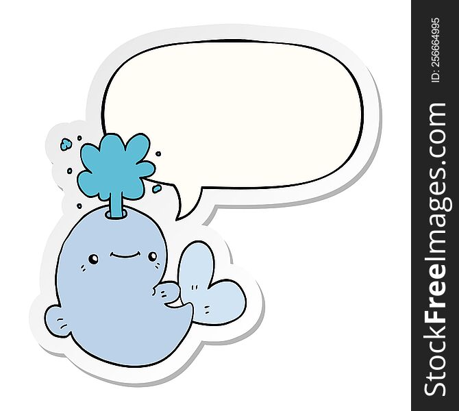 Cartoon Whale Spouting Water And Speech Bubble Sticker