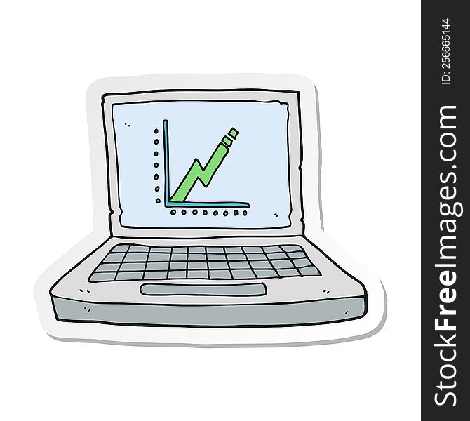 sticker of a cartoon laptop computer with business graph