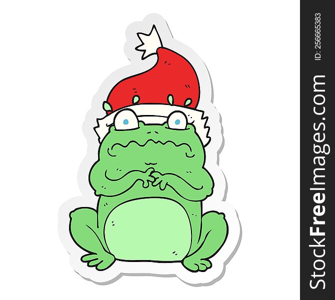Sticker Of A Cartoon Frog In Christmas Hat