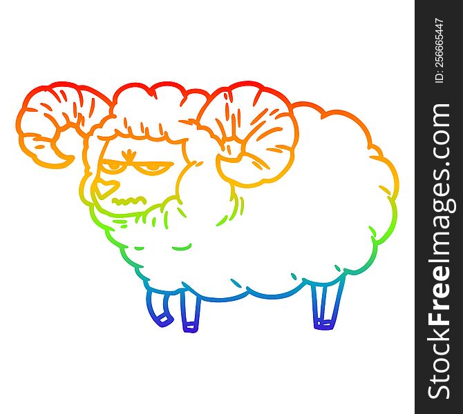 rainbow gradient line drawing of a cartoon angry ram