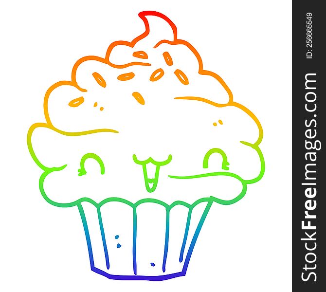 rainbow gradient line drawing cute cartoon frosted cupcake