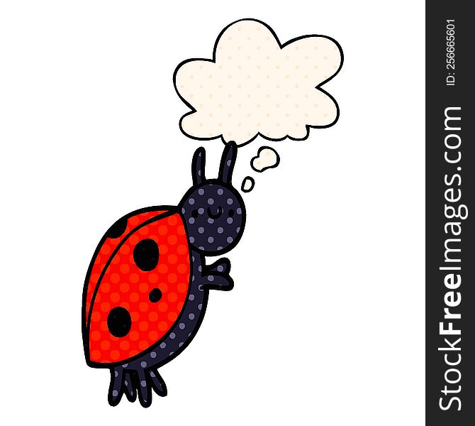 cartoon ladybug with thought bubble in comic book style