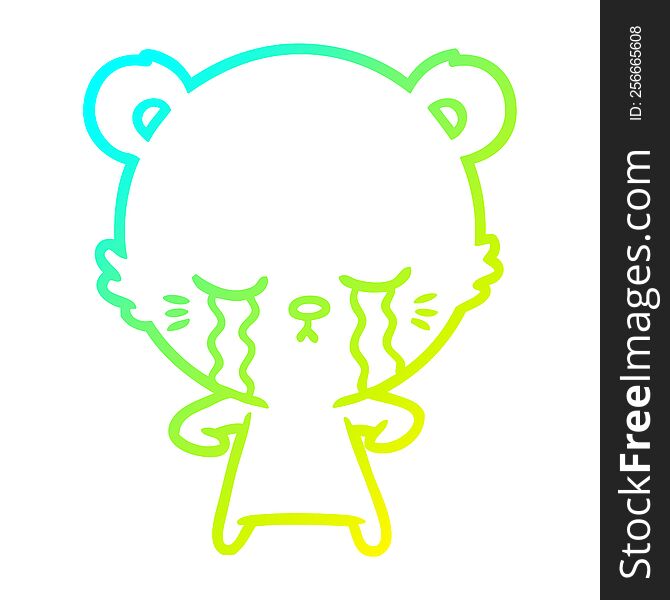 Cold Gradient Line Drawing Crying Cartoon Polarbear